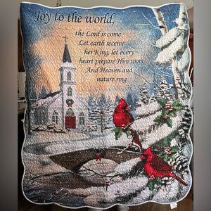 Holiday Quilt with Cardinals and Church Scene